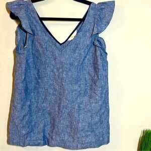 Boden Andrea Chambray Blue Linen Top Blouse 6